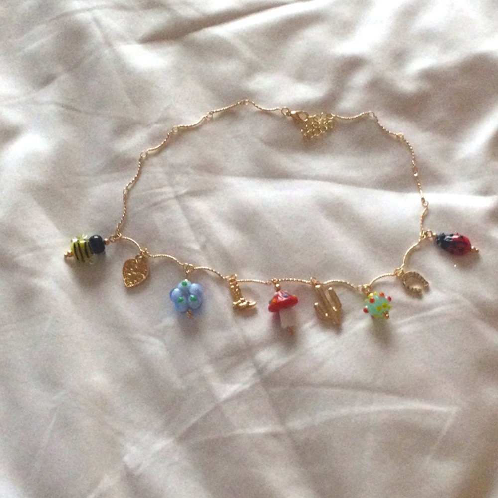 Gold Charm Necklace with Colorful Accents